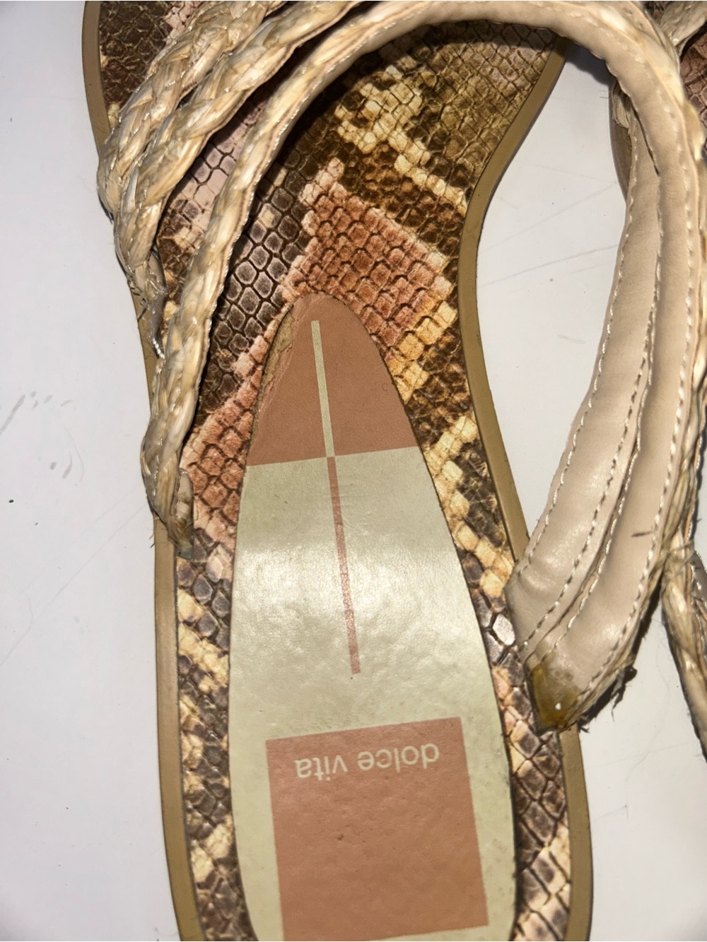 Dolce Vita Braided Snake-Print Slide Sandals in Beige and Tan - Picture 8 of 8